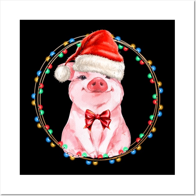 Sweet Pig with Santa Hat Pig Lover Christmas Gift Wall Art by Dibble Dabble Designs